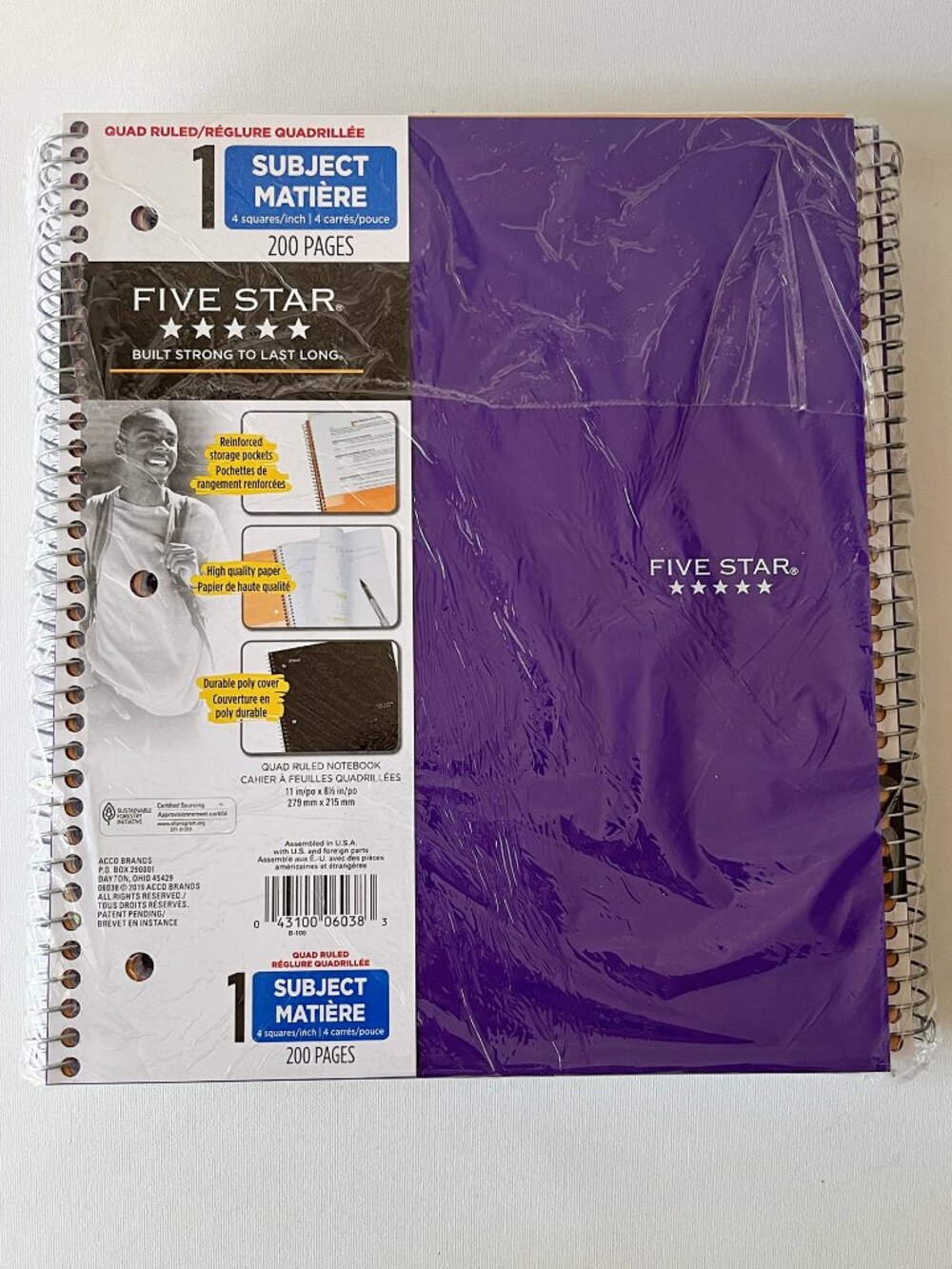 4 Pack Five Star 1-Subject Quad-Ruled Notebooks 8.5x11 200 Pages Assorted Colors